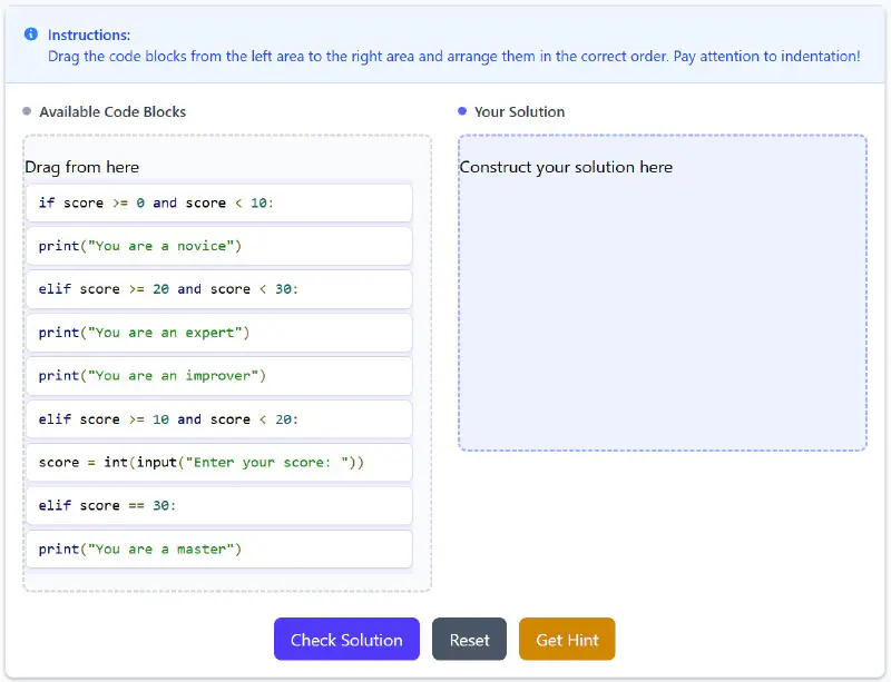 Student view of a Parsons algorithm question